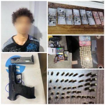 PN y MP ocupan arma de fogueo, más de un millón de pesos falsos, equipos electrónicos y otros artículos